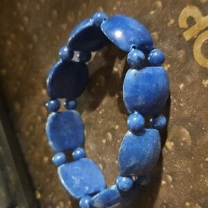 Lapis Square Round Beaded Stretch Bracelet